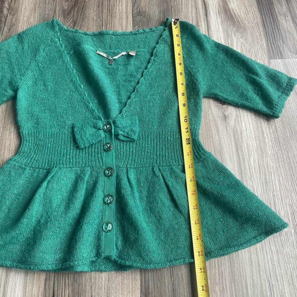 Anthropologie Knitted & Knotted Kelly Green‎ Wool Mohair Blend Bow Cardigan XS - Picture 4 of 6